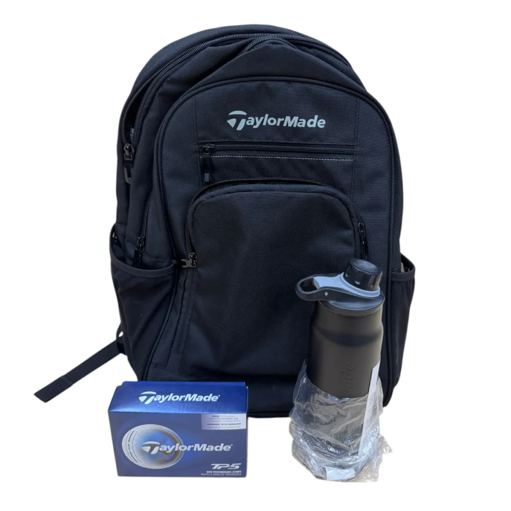 TaylorMade Backpack Bundle with Water Bottle and TP5 Golf Balls 6 Pack